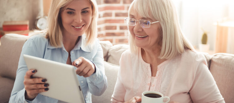 A mother talking to her adult daughter.