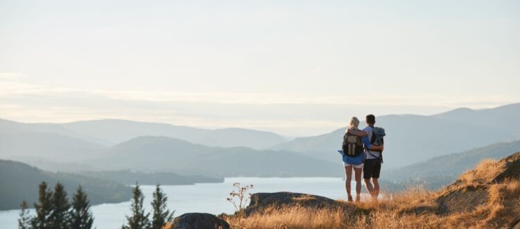 A couple hiking in the Lake District.