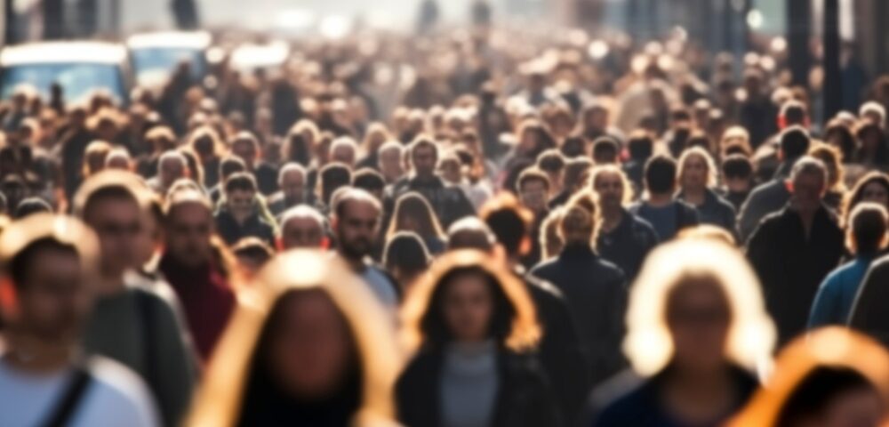 A crowd of people walking.