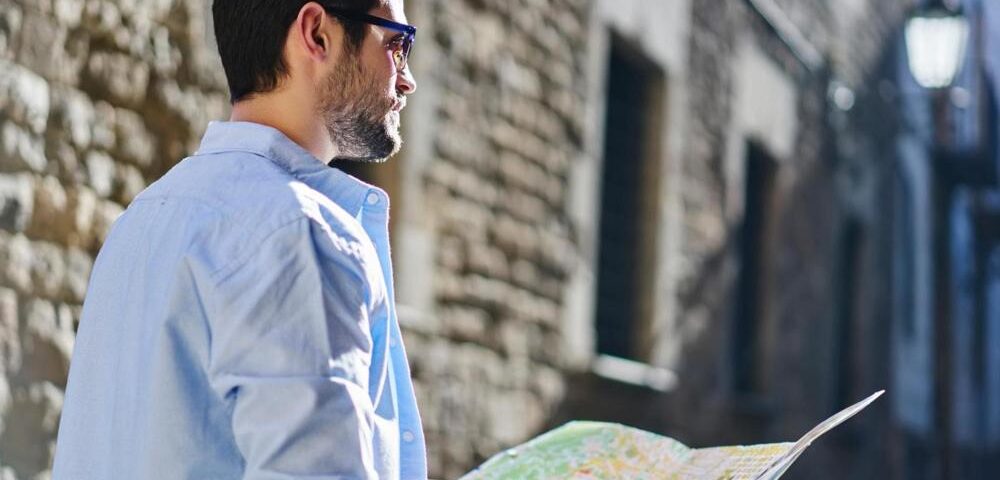 A man following a map.