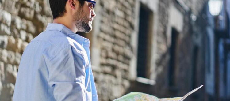 A man following a map.