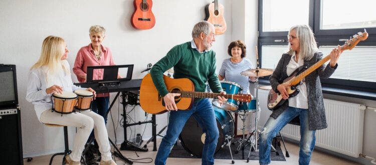 A group of people playing instruments.